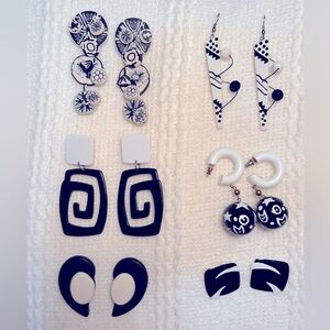Lot of 6 Pairs of Vintage Black & White Pierced Earrings